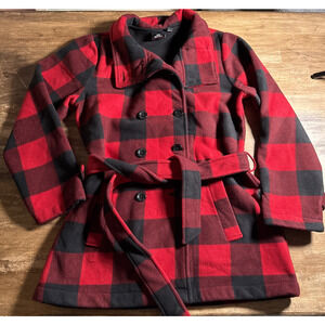 Ike Behar Buffalo Red Black Plaid Womens Fleece Belted Jacket XL